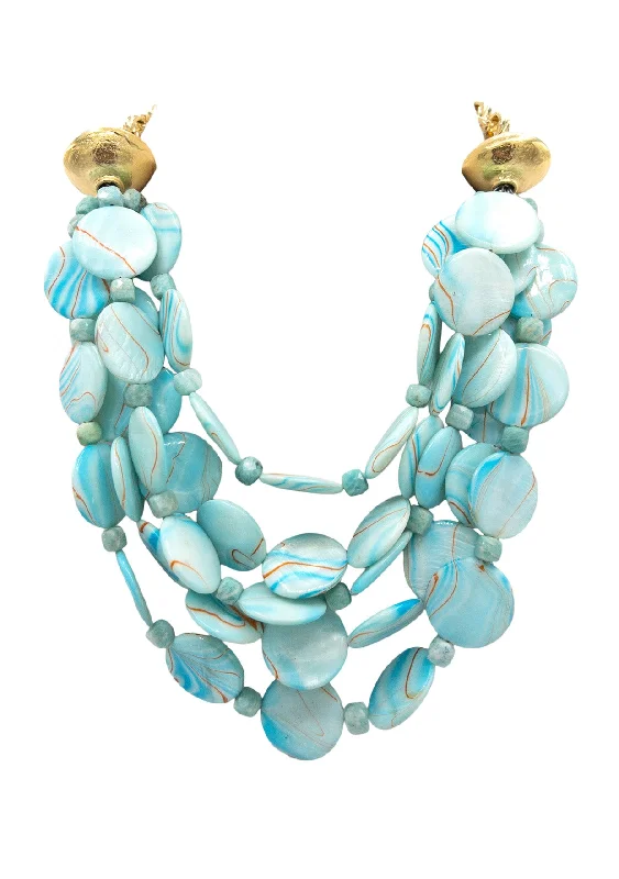 Ladies wedding day necklaces-Blue Shell Multi Strand Necklace