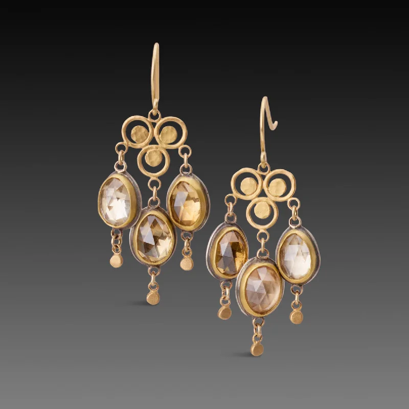 Ladies heart earrings-Filigree Zircon Chandelier Earrings