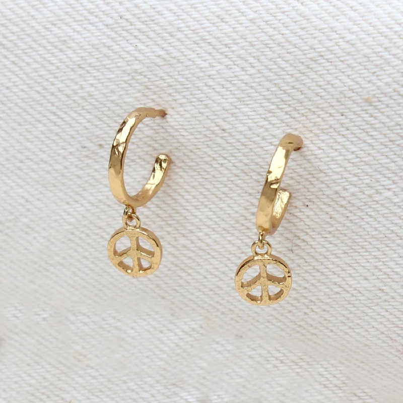 Ladies blue sapphire earrings-Peace Out Hoops