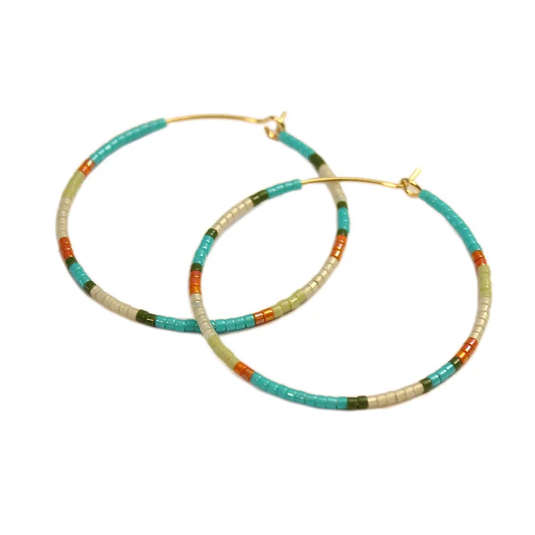 Ladies vintage diamond earrings-Ana Hoops / LG - Turquoise