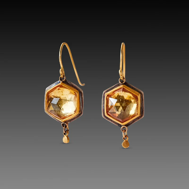 Ladies silver hoop earrings with diamonds-Citrine Hexagon Earrings