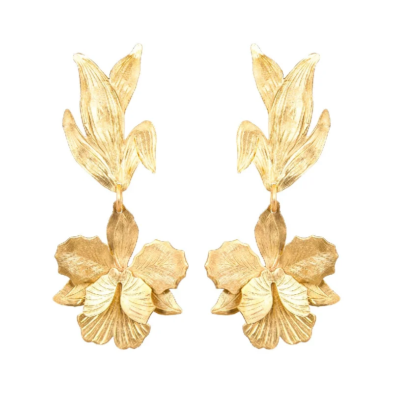 Ladies ear cuffs-Gold Laelia Orchid Earrings