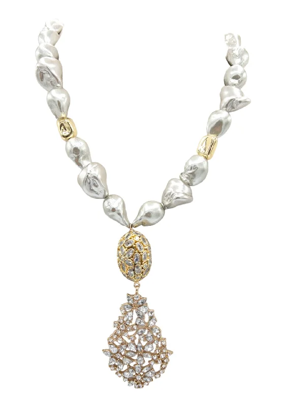 Ladies name necklaces-Freshwater Pearl Crystal Pendant Necklace