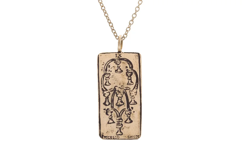 Ladies large pendant necklaces-Nine of Cups Tarot Card Necklace