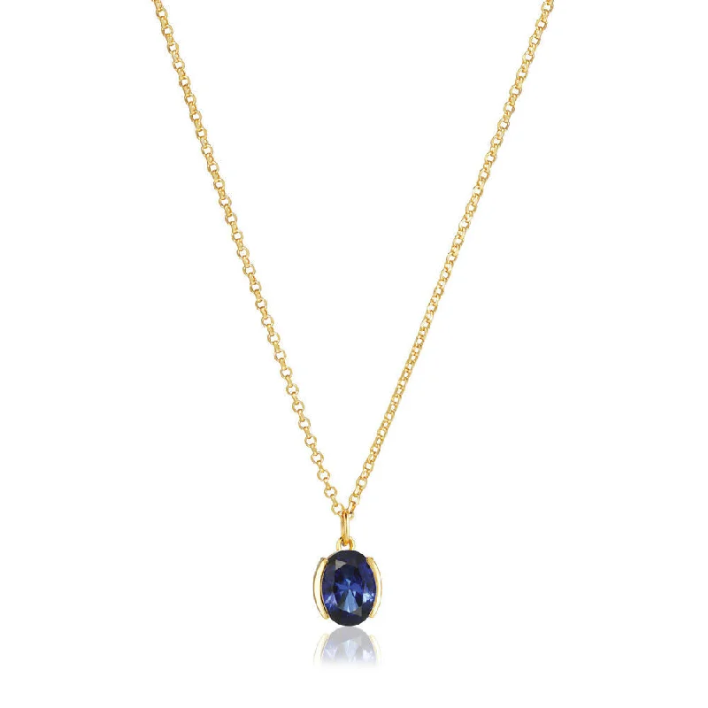 Ladies bohemian necklaces-Ellisse Carezza 18K Gold Plated Necklace w. Blue Zirconia