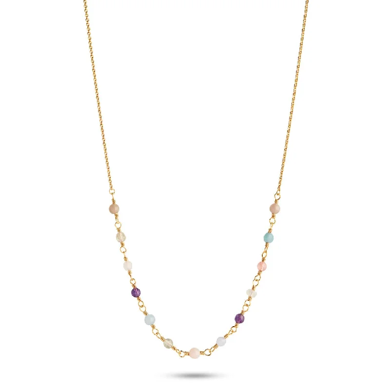 Ladies braided necklaces-Mixed coloured Gemstones 18K Gold Plated Necklace