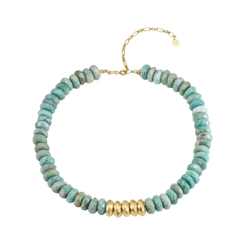 Ladies infinity necklaces-Collar Pebbles 18K Gold Plated Necklace w. Amazonite