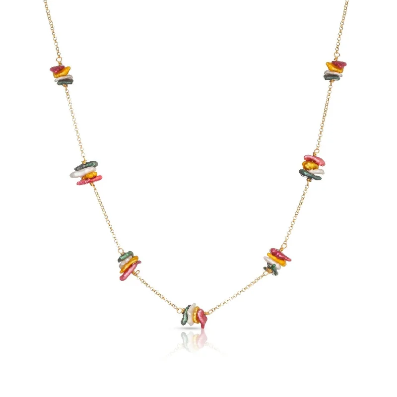 Ladies diamond heart necklaces-Collar Fiji Rainbow 18K Gold Plated Necklace w. Beads