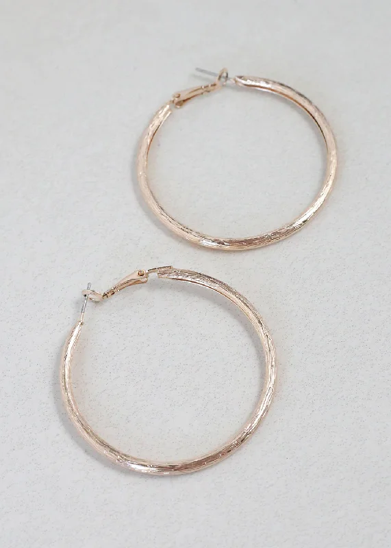 Ladies ear jewelry-Textured Gold Hoop Earrings