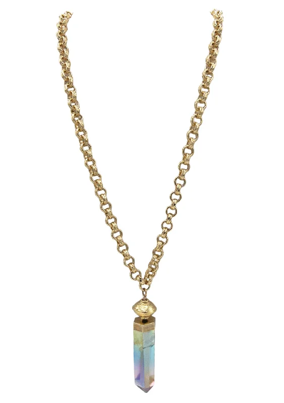 Ladies silver statement necklaces-Rainbow Crystal Quartz in Gold Foil Pendant Necklace