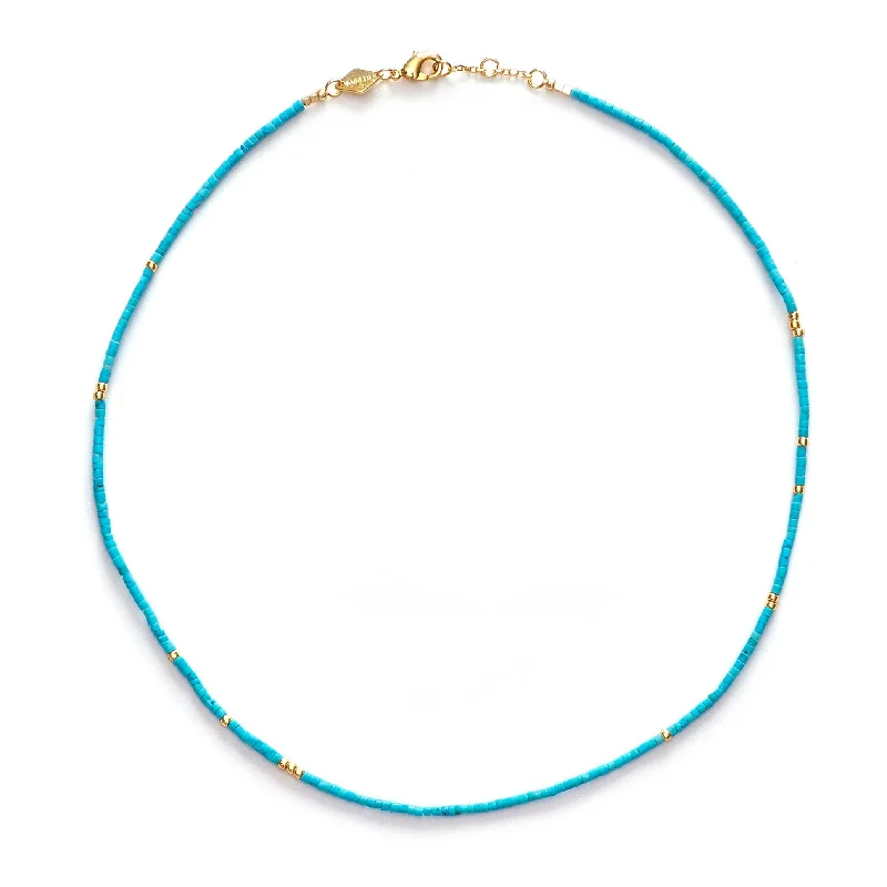 Ladies birthstone charm necklaces-Sun Stalker Gold Plated Necklace w. Blue Lagoon Beads