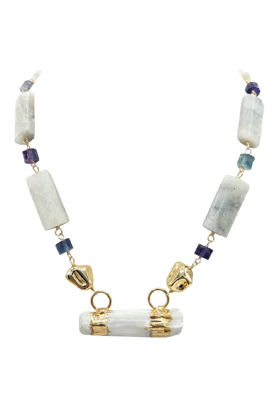 Ladies layered gold necklaces-Moonstone Gold Accent Kyanite Pendant Necklace