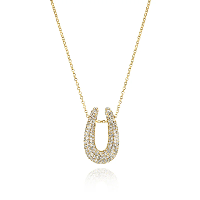 Ladies yellow gold necklaces-Goccia Parvus Gold Plated Necklace w. Zirconia