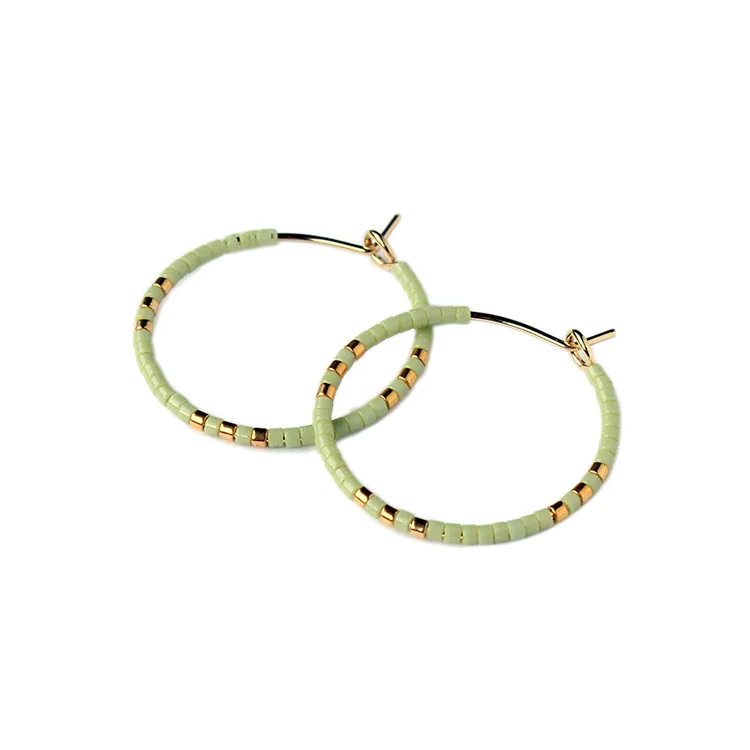 Ladies diamond earrings-Zoe Hoops SM - Pistachio