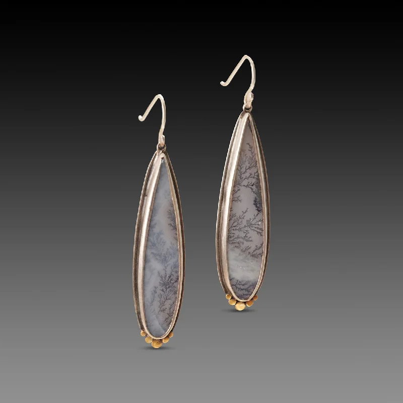 Ladies moon and star earrings-Dendritic Agate Teardrop Earrings