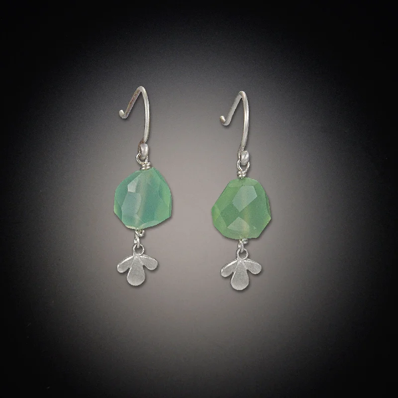 Ladies sterling silver hoop earrings-Chrysoprase Earrings with Leaf Trio