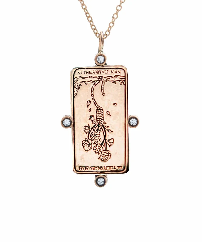 Ladies romantic necklaces-Diamond The Hanged One Tarot Card Necklace