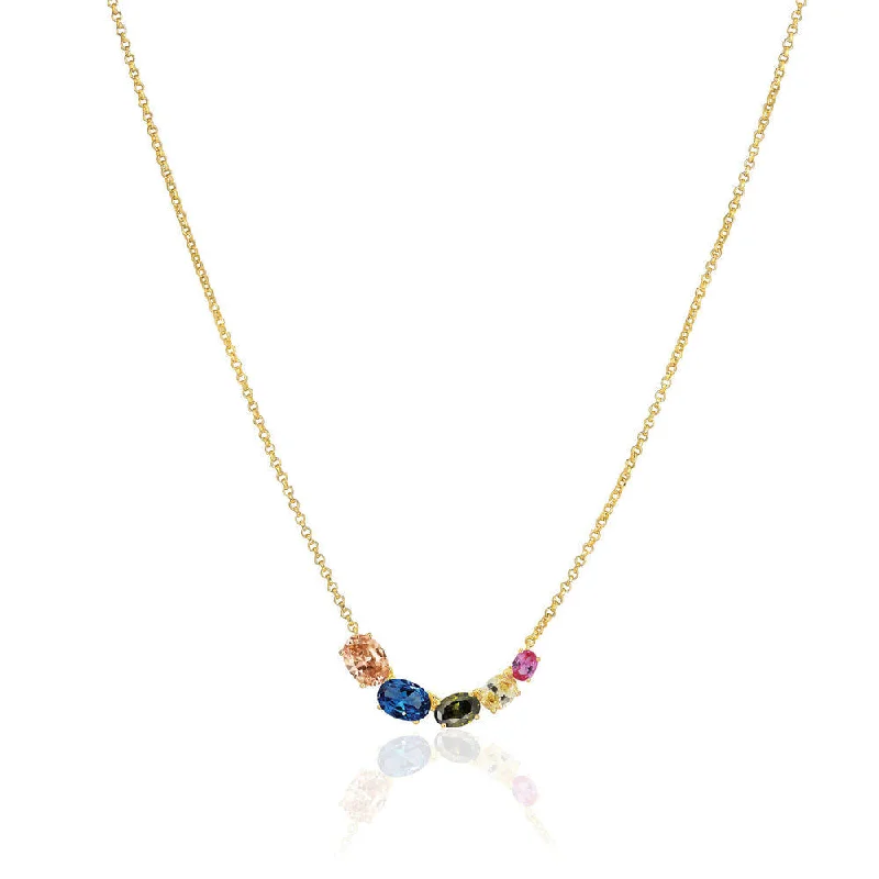 Ladies classic pearl necklaces-Ellisse Cinque 18K Gold Plated Necklace w. Colored Zirconias