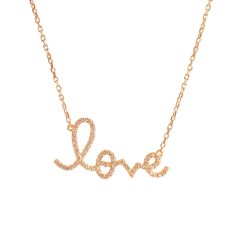 Ladies designer chain necklaces-The Script Love Gold Horizontal Necklace Bling