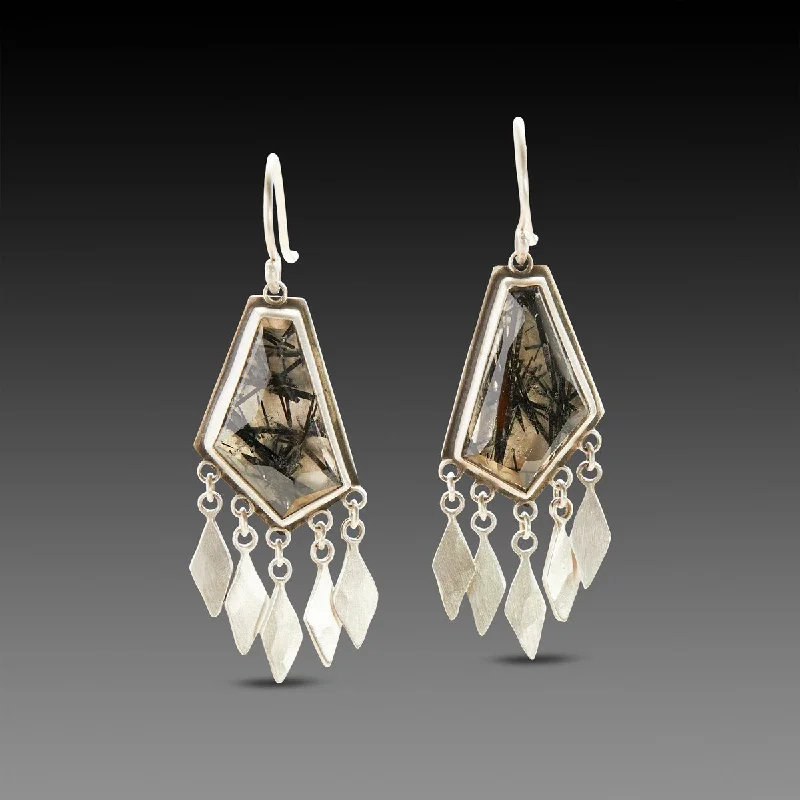 Ladies cubic zirconia earrings-Tourmalinated Quartz Earrings with Sterling Fringe