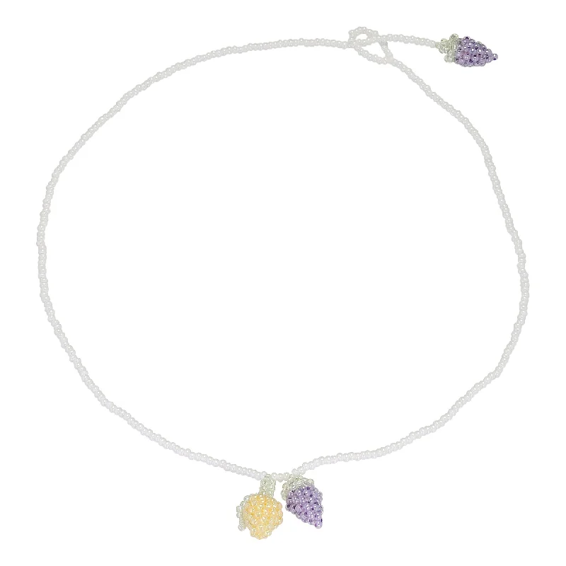 Ladies bohemian necklaces-Simple Lemon and Grape Necklace Yellow and Purple Beads