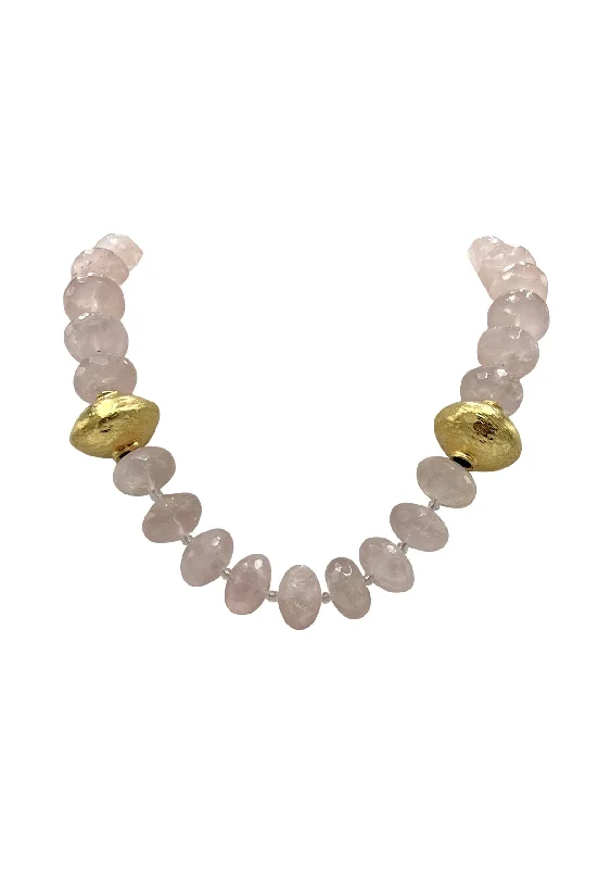 Ladies minimalist gold necklaces-Faceted Rose Quartz Gold Accent Necklace