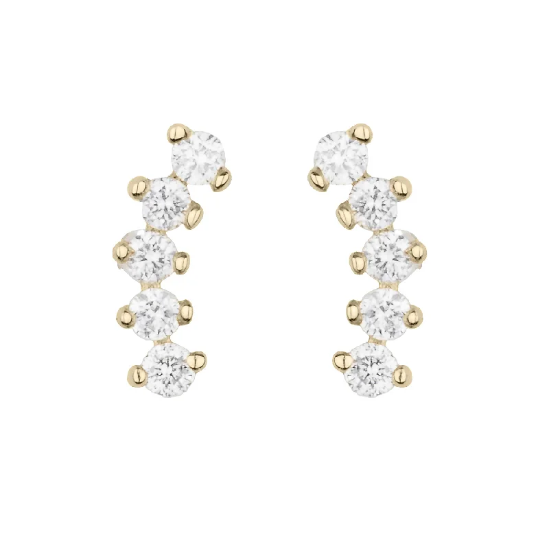 Ladies gemstone earrings-Five Diamond Curve Stud Earring