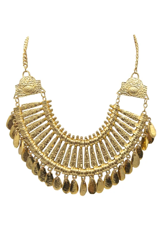 Ladies heart-shaped necklaces-Gold Ethnic Bib Necklace