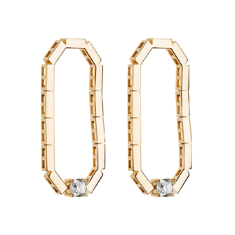 Ladies sterling silver diamond earrings-Gold Bar & Diamond Eternity Earring