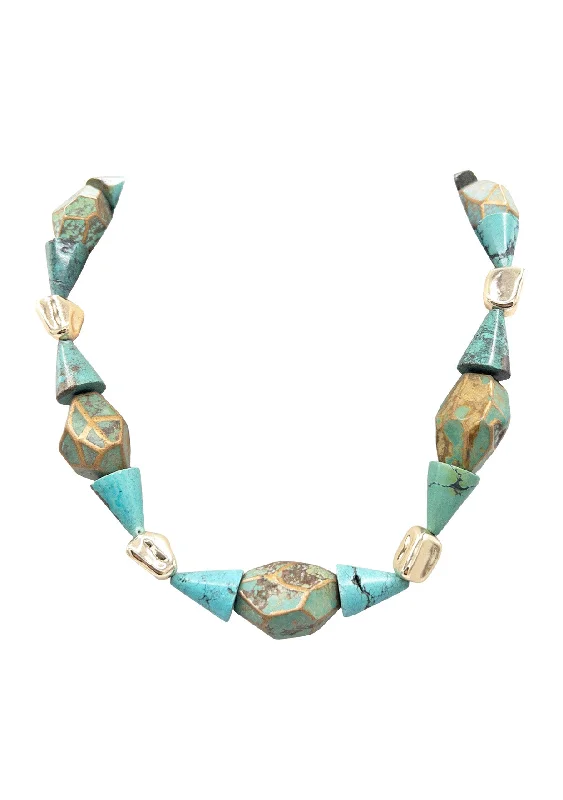 Ladies choker necklaces-Turquoise Gold Accent  Necklace