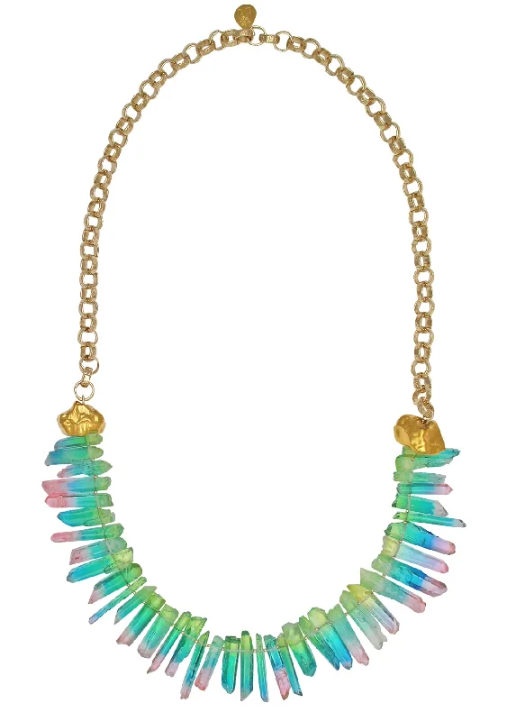 Ladies fine jewelry necklaces-Rainbow Quartz Spike Necklace