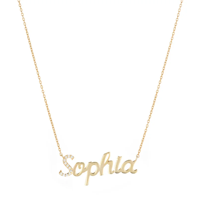 Ladies rose gold necklaces-Diamond Pavé Personalized Cursive Necklace, 14k