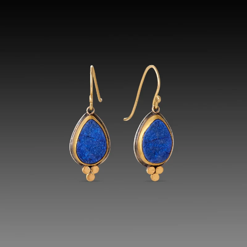 Ladies chandelier earrings-Lapis Teardrop Earrings with Gold Trios