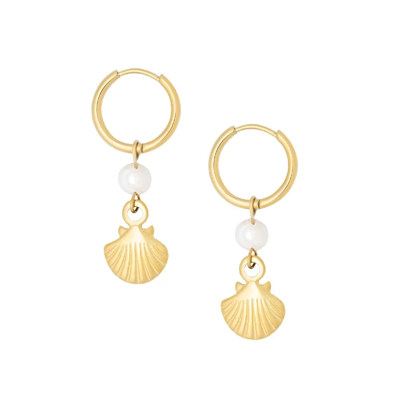 Ladies multi-layer earrings-Dory Pearl Hoop Earrings