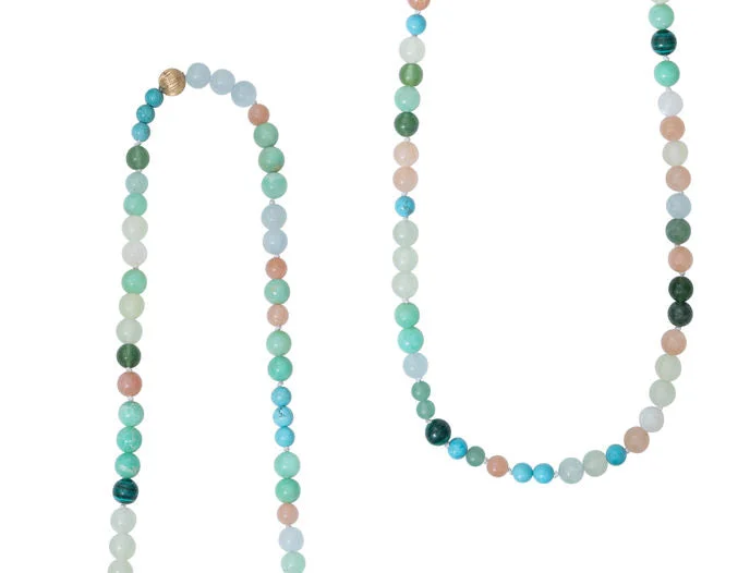 Ladies minimalist necklaces-Bead collier Pearls, Turquoise 90 cm.