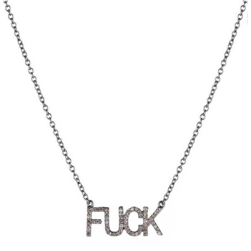 Ladies dainty gold necklaces-Diamond Pavé FUCK Necklace