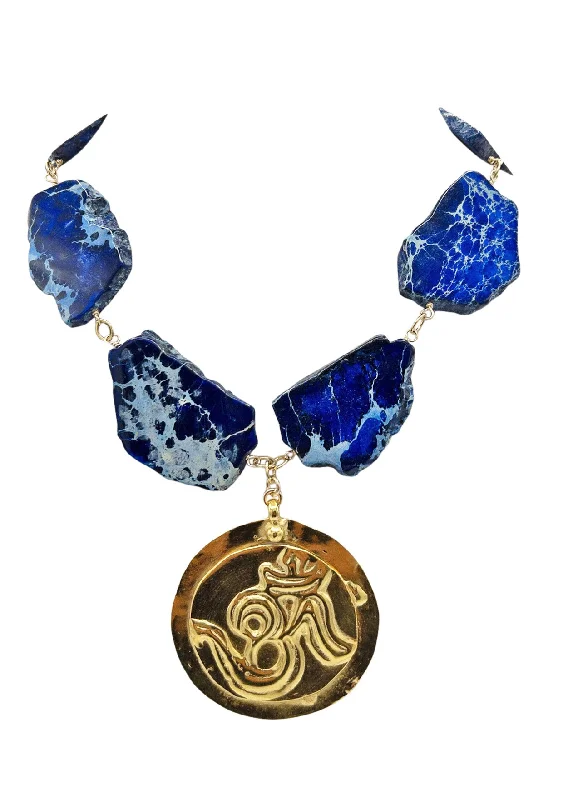 Ladies celestial necklaces-Blue Imperial Jasper Slabs Gold Pendant Necklace