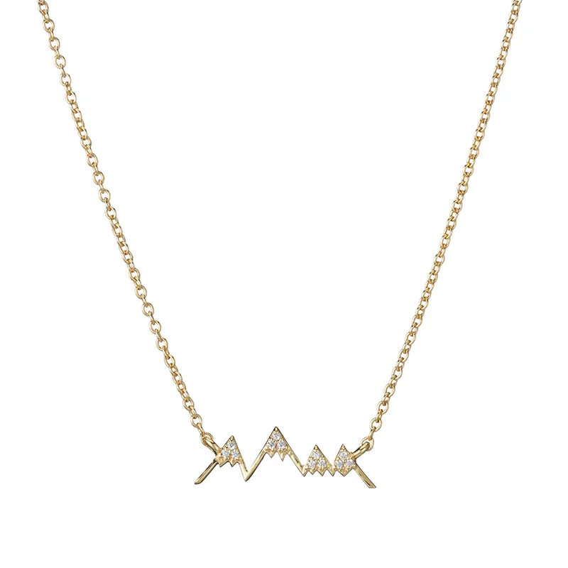 Ladies pearl and gold necklaces-Pavé Mountain Outline Necklace