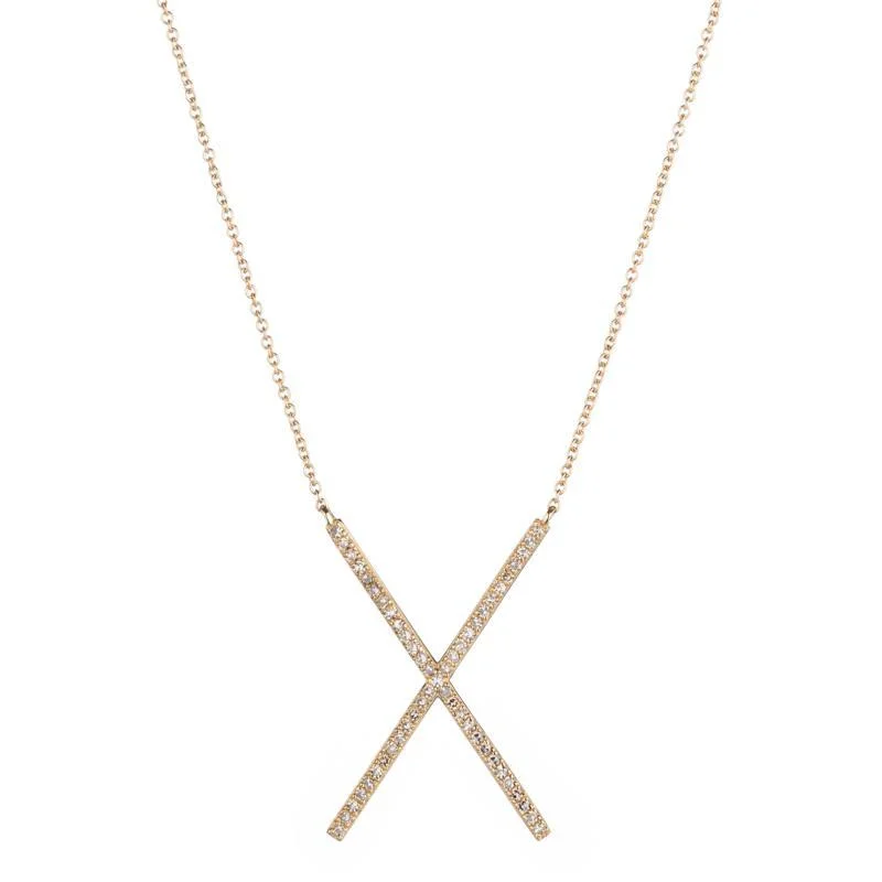 Ladies contemporary necklaces-Diamond Pavé X Necklace, 14ky