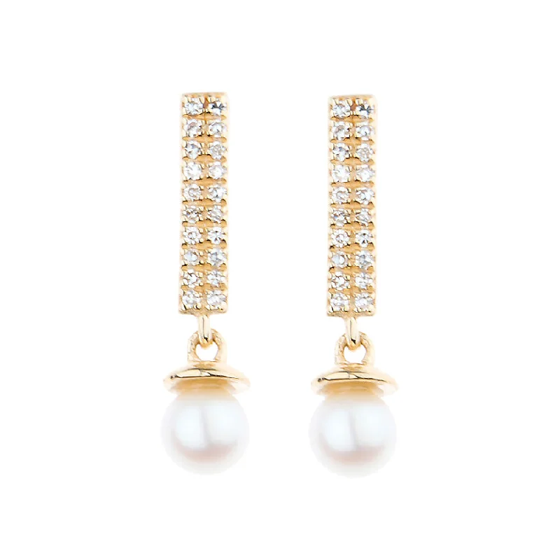 Ladies chandelier earrings-Diamond Candy Bar & Pearl BonBon Stud Earring