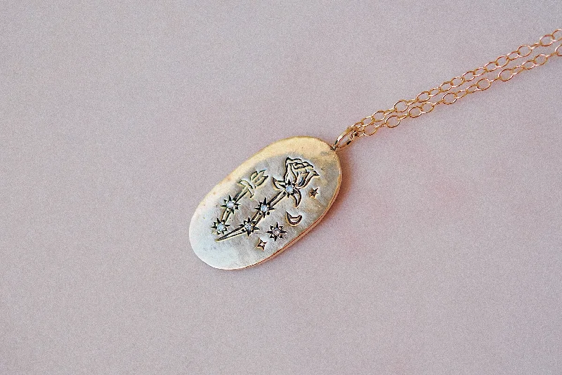 Ladies dainty gold necklaces-Engraved Celestial Rose Necklace