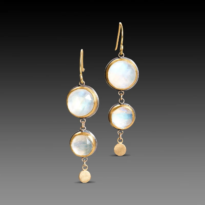 Ladies statement earrings-Double Moonstone Earrings