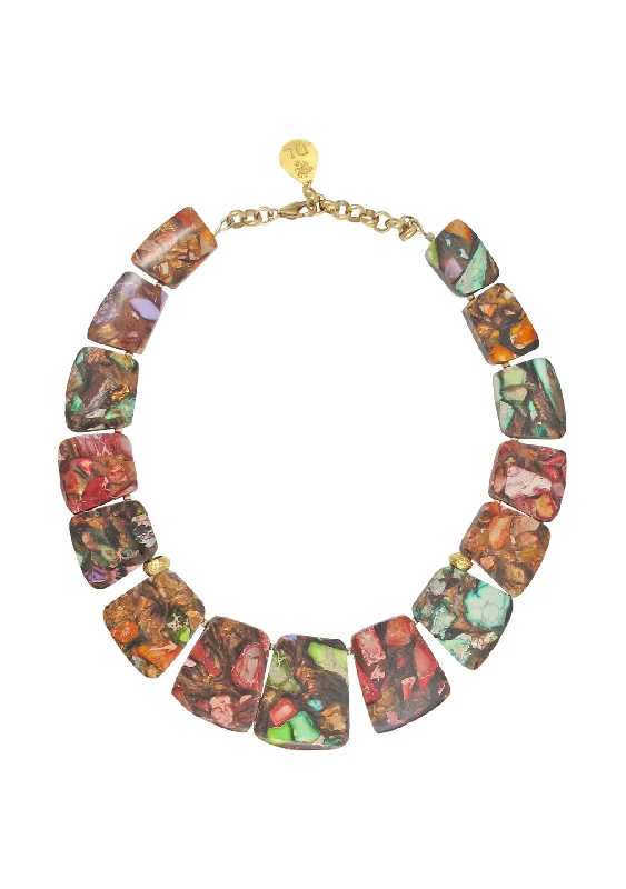 Ladies statement jewelry necklaces-Rainbow Bronzite Collar Necklace