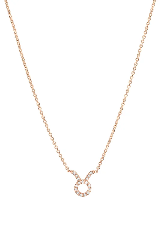 Ladies boho chic necklaces-Rose Gold Diamond Taurus Necklace