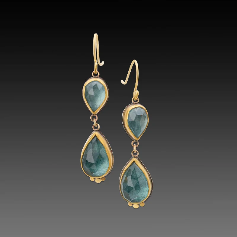 Ladies bridal earrings-Double Teardrop Aquamarine Earrings