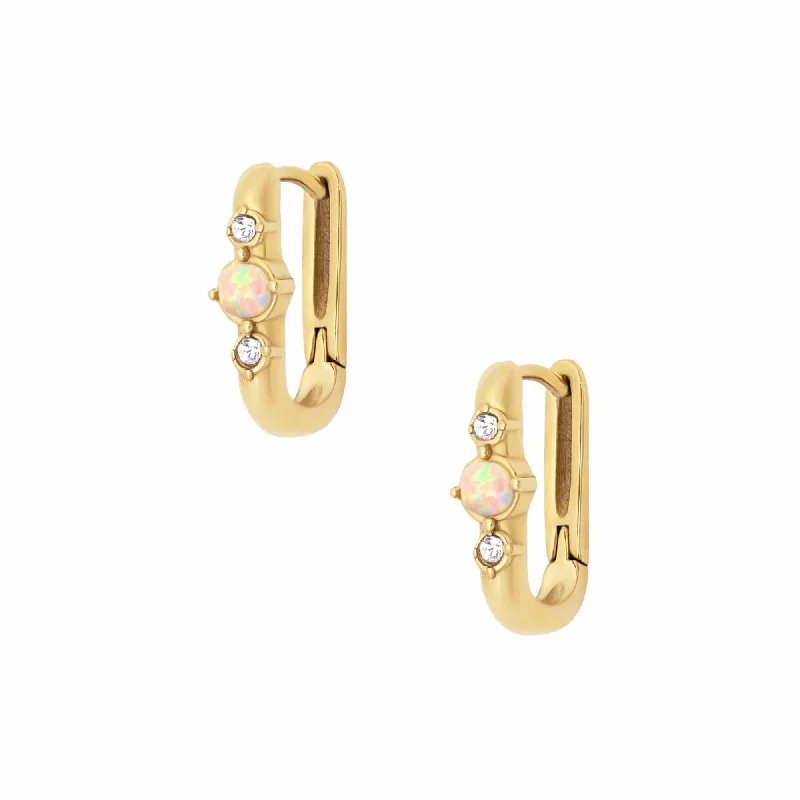 Ladies drop hoop earrings-Sarah Opal Hoop Earrings