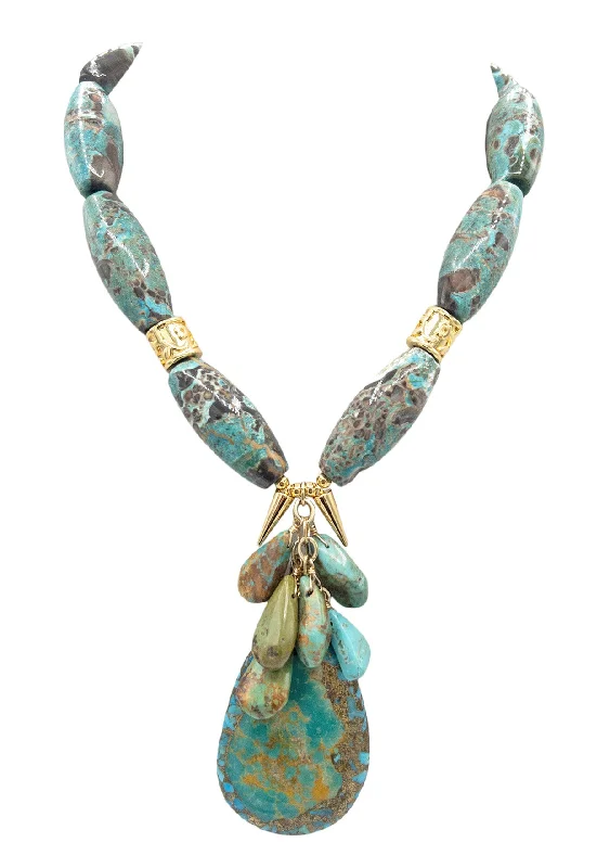 Ladies simple gold necklaces-Chrysocolla Gold Accent Pendant Necklace