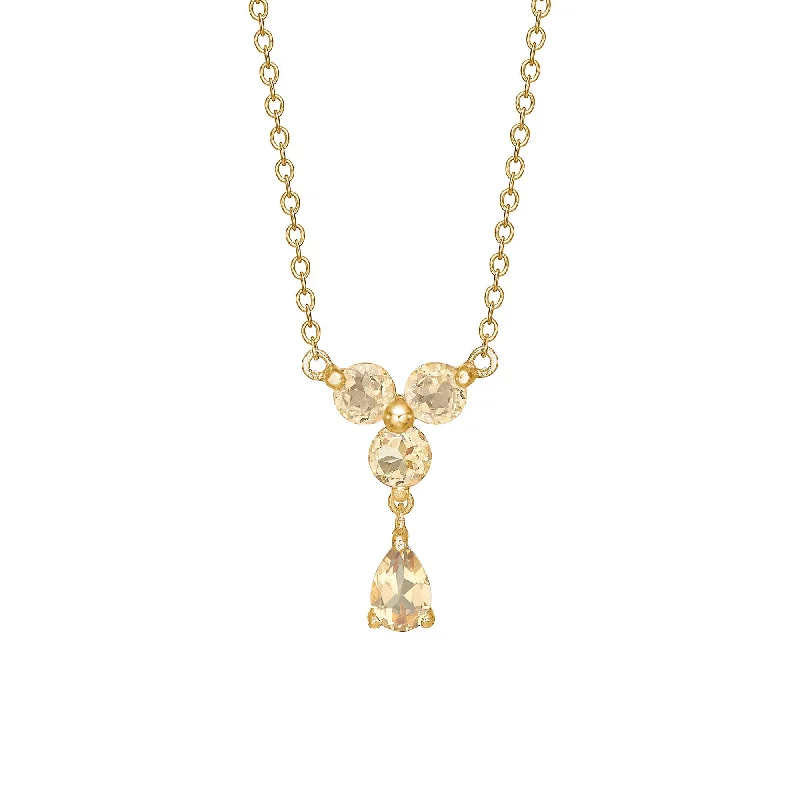 Ladies sterling silver heart necklaces-Unicorn 18K Gold Plated Necklace w. round and pear Quartz