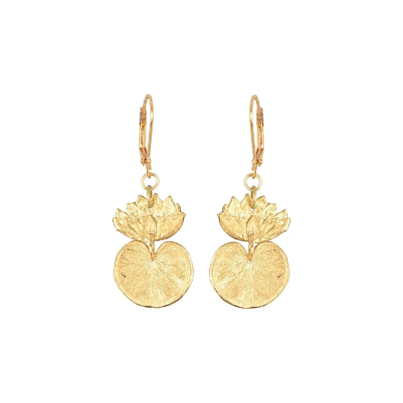 Ladies diamond stud earrings-Golden Waterlily Earrings