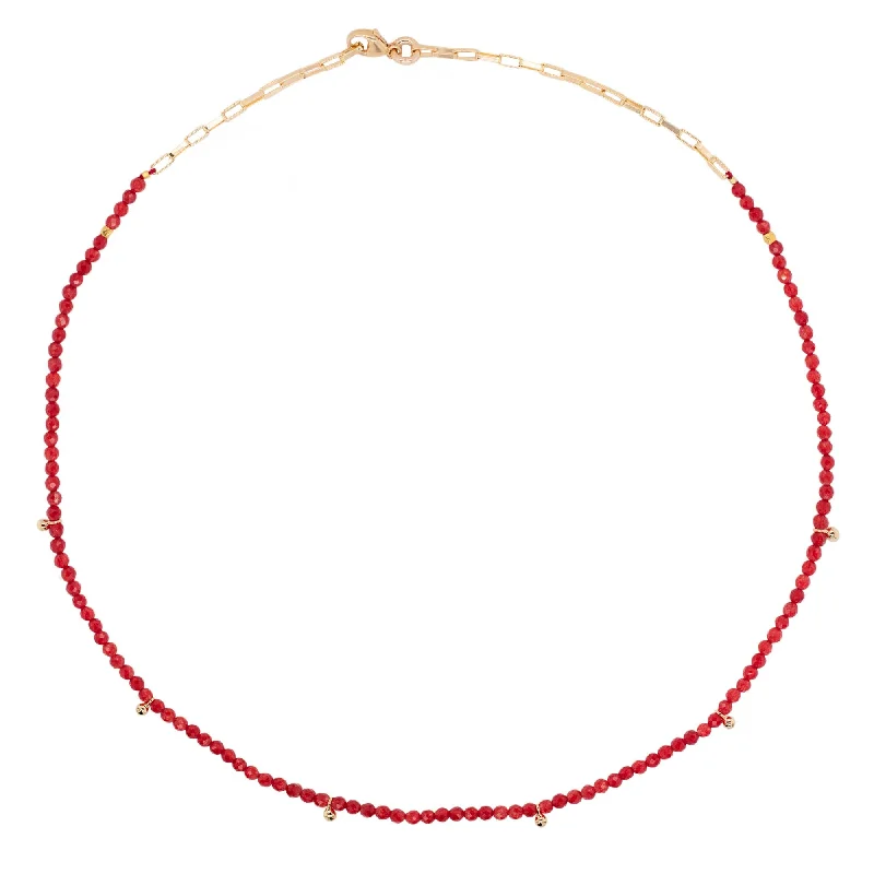 Ladies statement jewelry necklaces-Red Gold Plated Necklace w. Jade